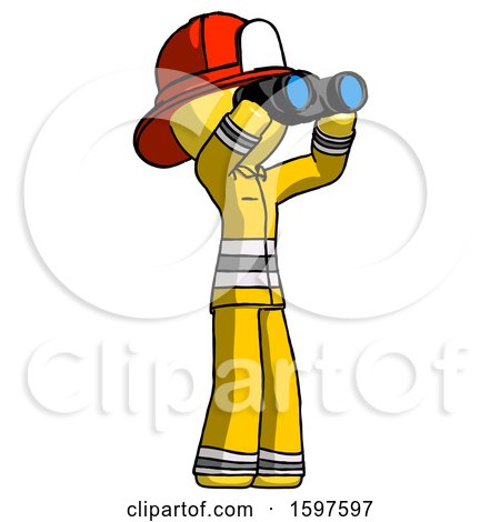 Yellow Firefighter Fireman Man Looking Through Binoculars to the Right by Leo Blanchette