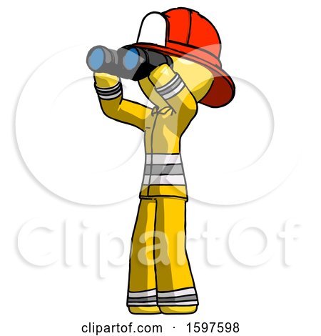 Yellow Firefighter Fireman Man Looking Through Binoculars to the Left by Leo Blanchette