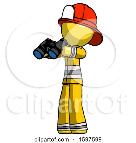 Yellow Firefighter Fireman Man Holding Binoculars Ready to Look Left by Leo Blanchette