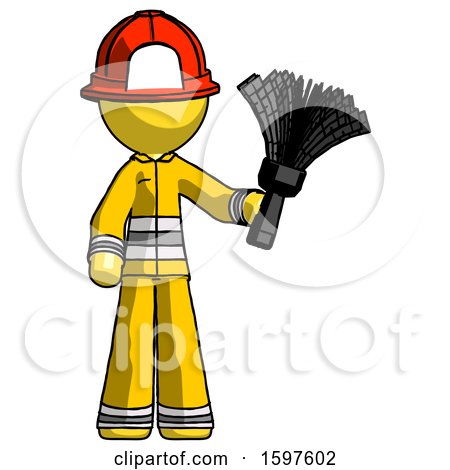 Yellow Firefighter Fireman Man Holding Feather Duster Facing Forward by Leo Blanchette