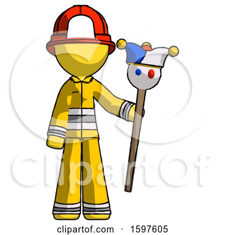 Yellow Firefighter Fireman Man Holding Jester Staff by Leo Blanchette
