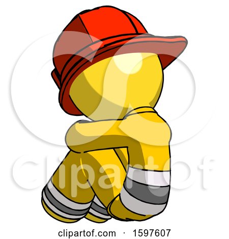 Yellow Firefighter Fireman Man Sitting with Head down Back View Facing Left by Leo Blanchette