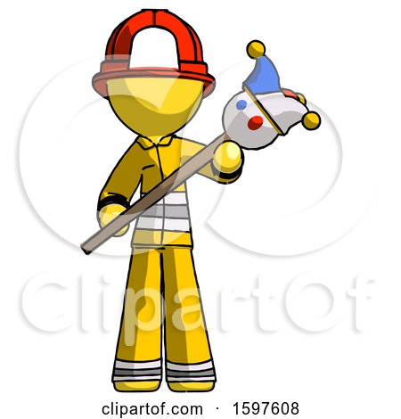 Yellow Firefighter Fireman Man Holding Jester Diagonally by Leo Blanchette