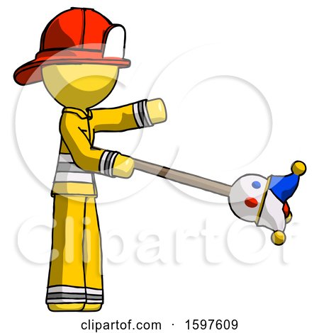Yellow Firefighter Fireman Man Holding Jesterstaff - I Dub Thee Foolish Concept by Leo Blanchette