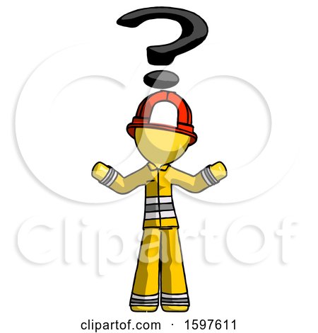 Yellow Firefighter Fireman Man with Question Mark Above Head, Confused by Leo Blanchette