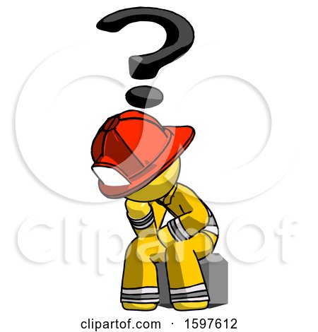 Yellow Firefighter Fireman Man Thinker Question Mark Concept by Leo Blanchette