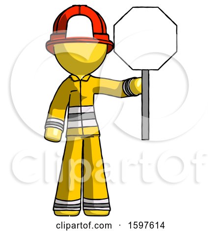 Yellow Firefighter Fireman Man Holding Stop Sign by Leo Blanchette