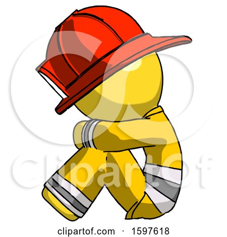 Yellow Firefighter Fireman Man Sitting with Head down Facing Sideways Left by Leo Blanchette