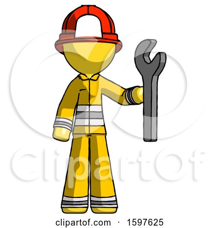 Yellow Firefighter Fireman Man Holding Wrench Ready to Repair or Work by Leo Blanchette