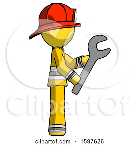 Yellow Firefighter Fireman Man Using Wrench Adjusting Something to Right by Leo Blanchette