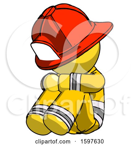 Yellow Firefighter Fireman Man Sitting with Head down Facing Angle Left by Leo Blanchette