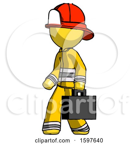 Yellow Firefighter Fireman Man Walking with Briefcase to the Left by Leo Blanchette