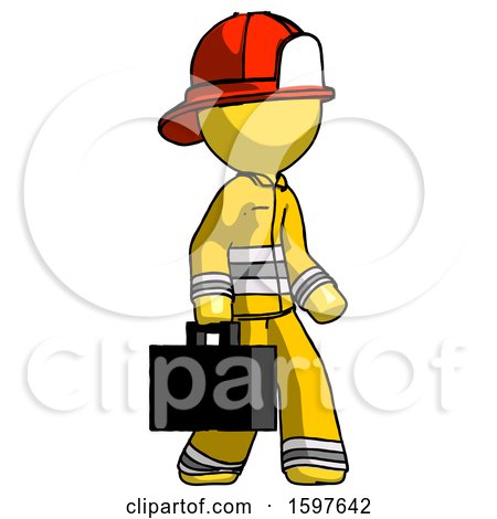 Yellow Firefighter Fireman Man Walking with Briefcase to the Right by Leo Blanchette
