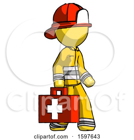 Yellow Firefighter Fireman Man Walking with Medical Aid Briefcase to Right by Leo Blanchette