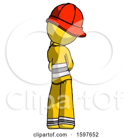 Yellow Firefighter Fireman Man Thinking, Wondering, or Pondering Rear View by Leo Blanchette