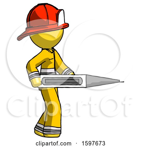 Yellow Firefighter Fireman Man Walking with Large Thermometer by Leo Blanchette
