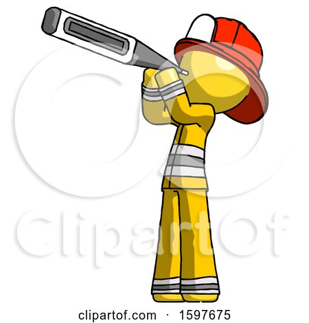 Yellow Firefighter Fireman Man Thermometer in Mouth by Leo Blanchette