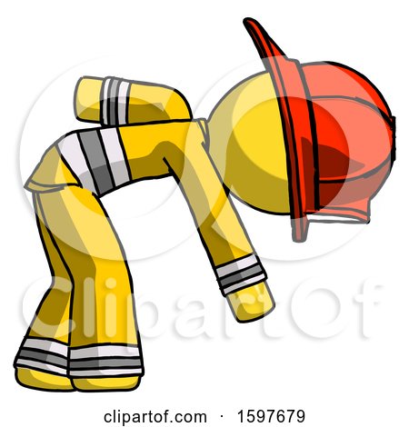 Yellow Firefighter Fireman Man Picking Something up Bent over by Leo Blanchette