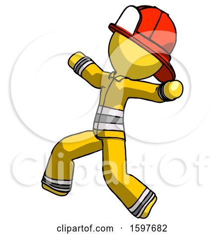 Yellow Firefighter Fireman Man Running Away in Hysterical Panic Direction Left by Leo Blanchette
