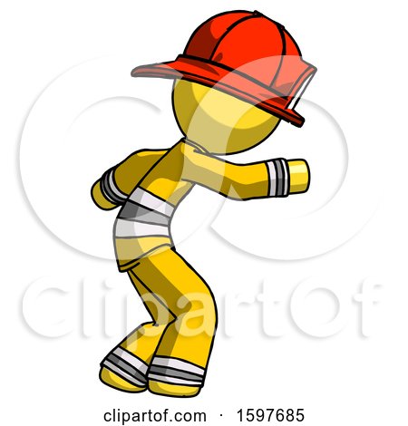 Yellow Firefighter Fireman Man Sneaking While Reaching for Something by Leo Blanchette