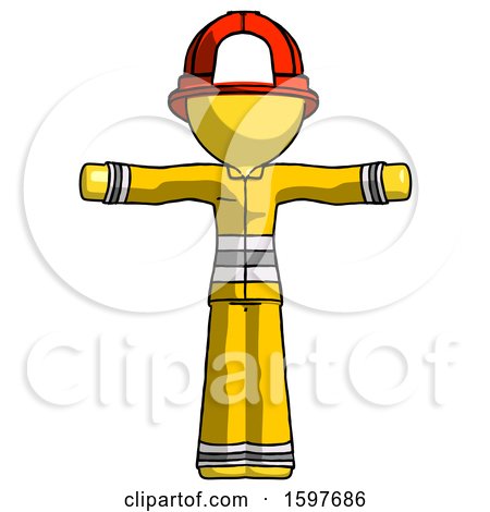 Yellow Firefighter Fireman Man T-Pose Arms up Standing by Leo Blanchette
