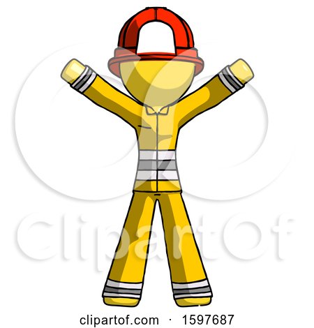 Yellow Firefighter Fireman Man Surprise Pose, Arms and Legs out by Leo Blanchette