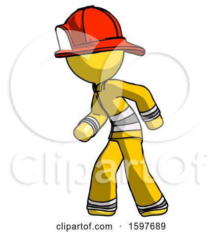 Yellow Firefighter Fireman Man Suspense Action Pose Facing Left by Leo Blanchette