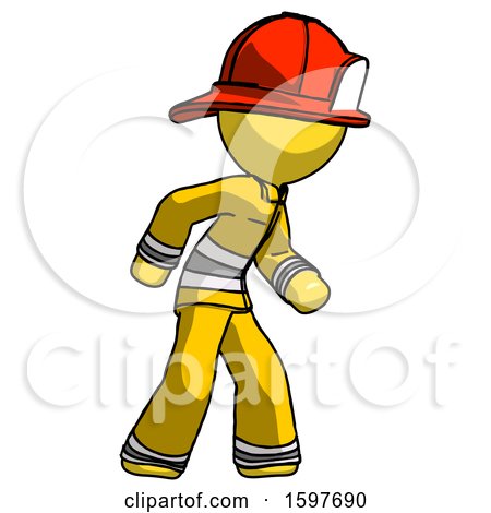 Yellow Firefighter Fireman Man Suspense Action Pose Facing Right by Leo Blanchette