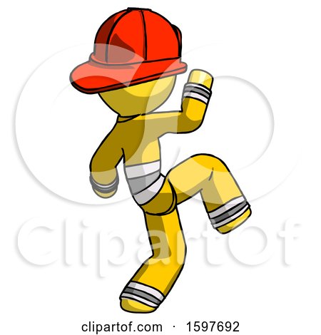 Yellow Firefighter Fireman Man Kick Pose Start by Leo Blanchette