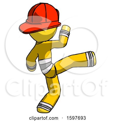 Yellow Firefighter Fireman Man Kick Pose by Leo Blanchette