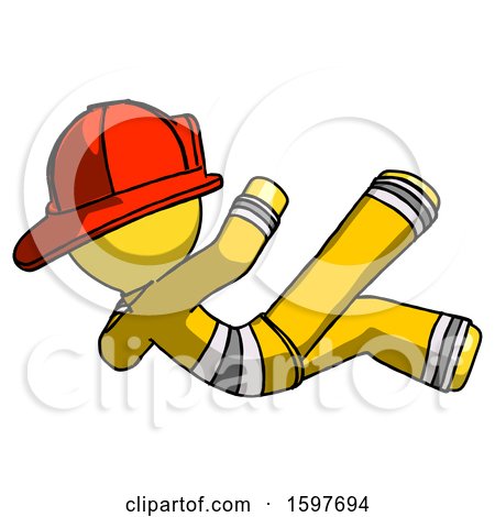 Yellow Firefighter Fireman Man Falling Backwards by Leo Blanchette