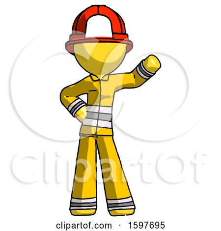 Yellow Firefighter Fireman Man Waving Left Arm with Hand on Hip by Leo Blanchette