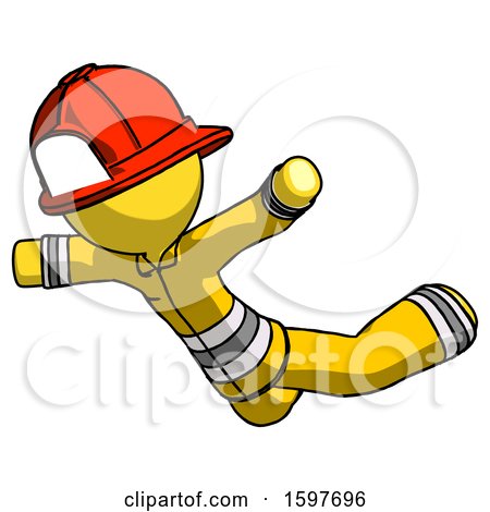 Yellow Firefighter Fireman Man Skydiving or Falling to Death by Leo Blanchette