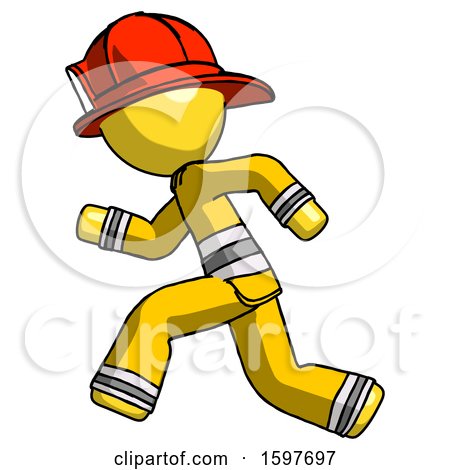 Yellow Firefighter Fireman Man Running Fast Left by Leo Blanchette