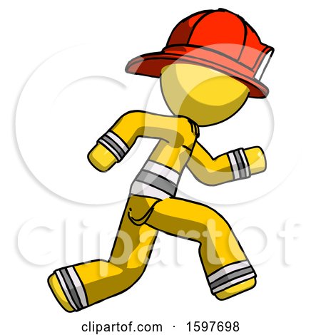 Yellow Firefighter Fireman Man Running Fast Right by Leo Blanchette