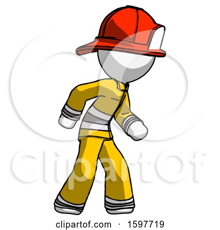 White Firefighter Fireman Man Suspense Action Pose Facing Right by Leo Blanchette