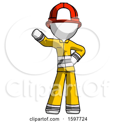 White Firefighter Fireman Man Waving Right Arm with Hand on Hip by Leo Blanchette