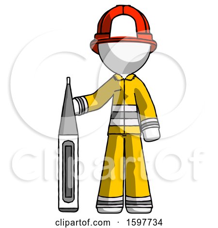 White Firefighter Fireman Man Standing with Large Thermometer by Leo Blanchette