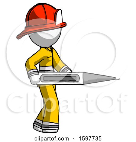 White Firefighter Fireman Man Walking with Large Thermometer by Leo Blanchette