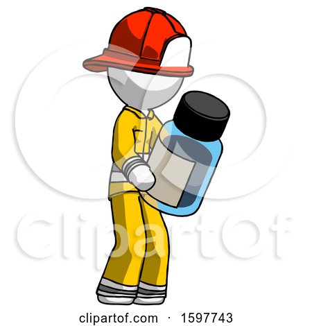 White Firefighter Fireman Man Holding Glass Medicine Bottle by Leo Blanchette
