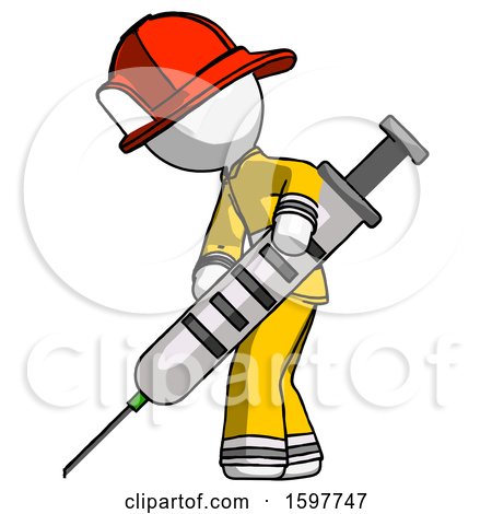 White Firefighter Fireman Man Using Syringe Giving Injection by Leo Blanchette