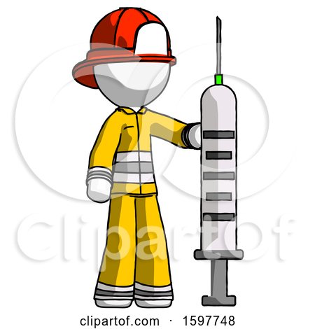 White Firefighter Fireman Man Holding Large Syringe by Leo Blanchette