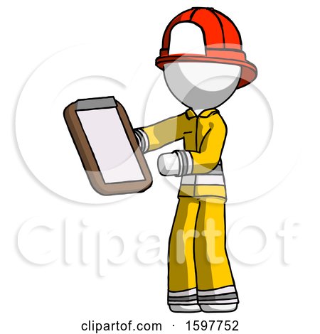 White Firefighter Fireman Man Reviewing Stuff on Clipboard by Leo Blanchette