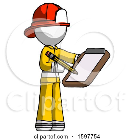 White Firefighter Fireman Man Using Clipboard and Pencil by Leo Blanchette