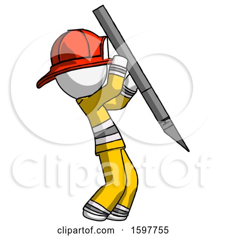 White Firefighter Fireman Man Stabbing or Cutting with Scalpel by Leo Blanchette
