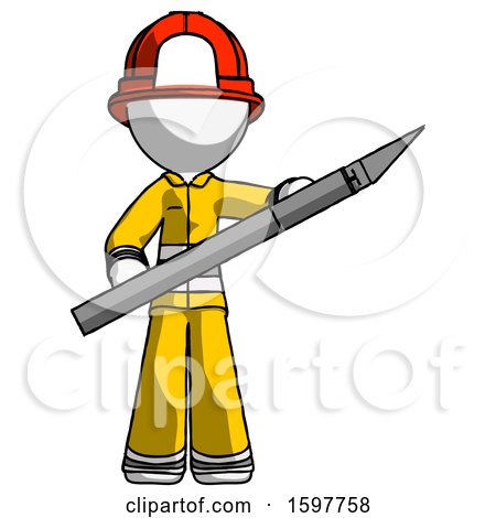 White Firefighter Fireman Man Holding Large Scalpel by Leo Blanchette