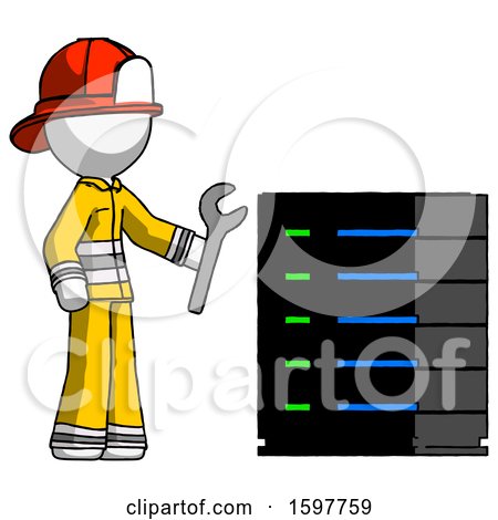 White Firefighter Fireman Man Server Administrator Doing Repairs by Leo Blanchette