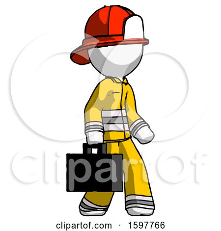 White Firefighter Fireman Man Walking with Briefcase to the Right by Leo Blanchette