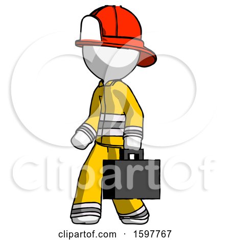 White Firefighter Fireman Man Walking with Briefcase to the Left by Leo Blanchette