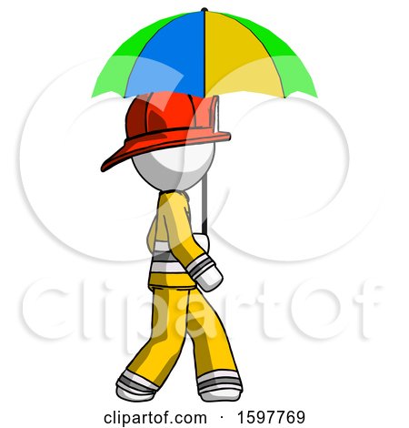 White Firefighter Fireman Man Walking with Colored Umbrella by Leo Blanchette